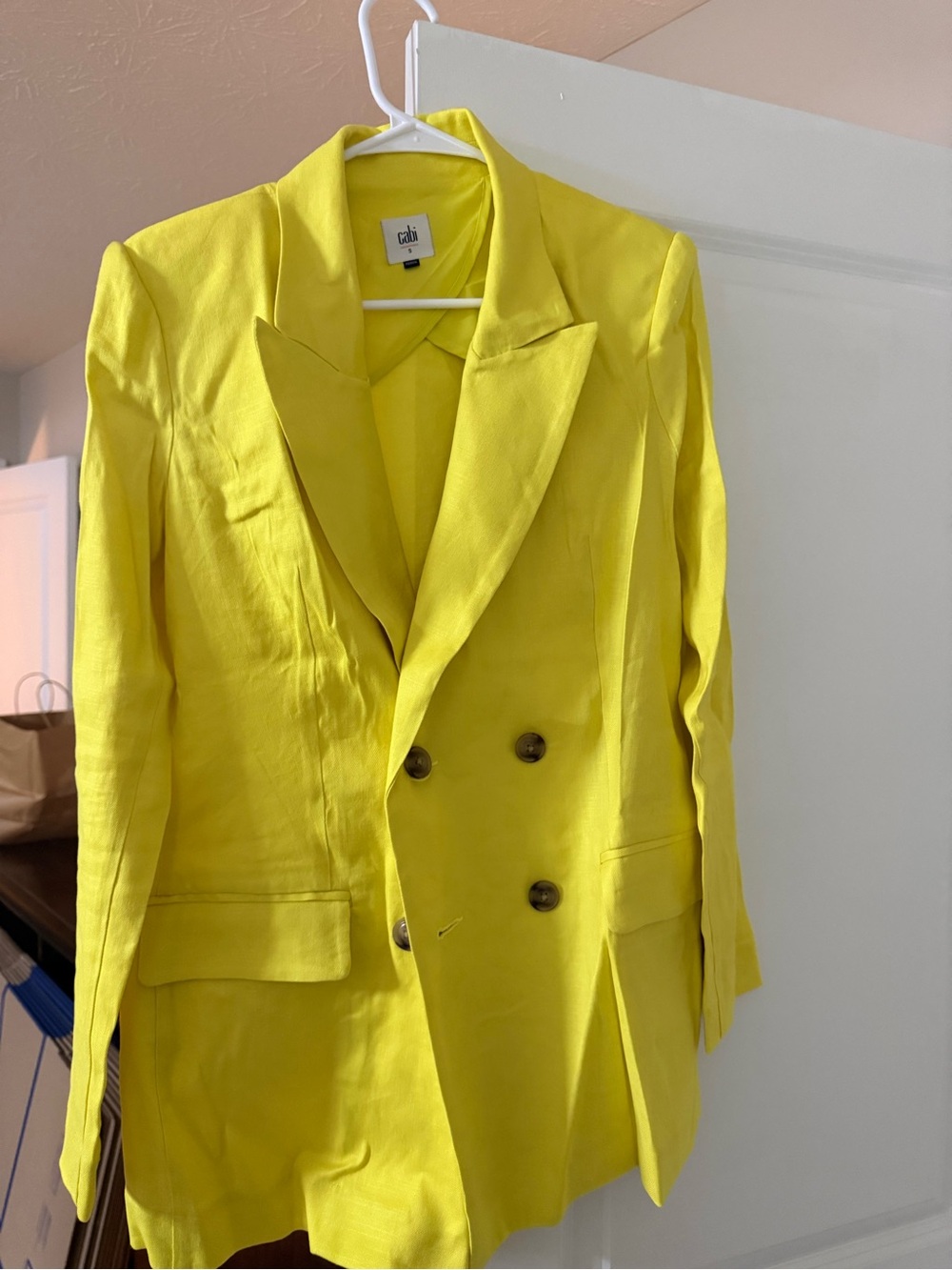 CAbi Double-Breasted Bright Yellow Blazer